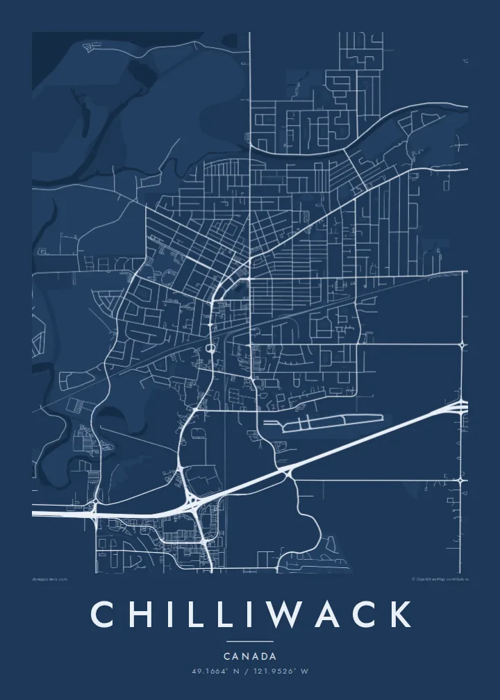 Chilliwack map poster — Blueprint style