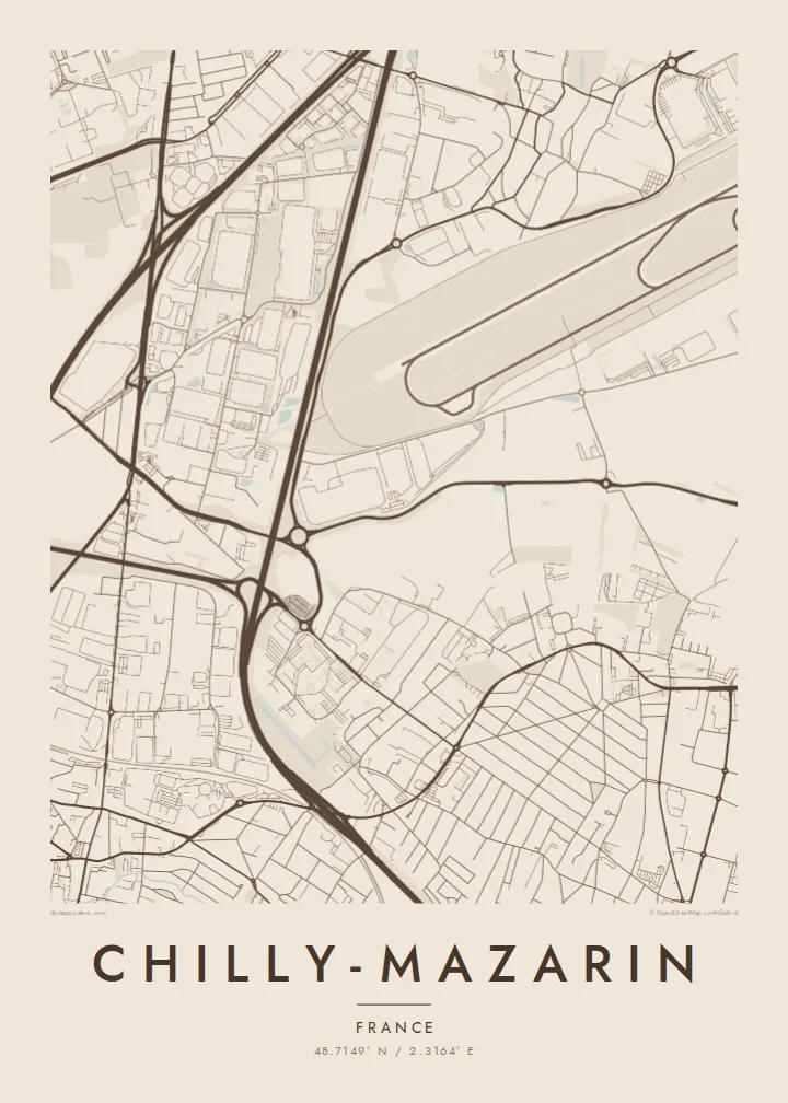 Chilly-Mazarin map poster — Sand
