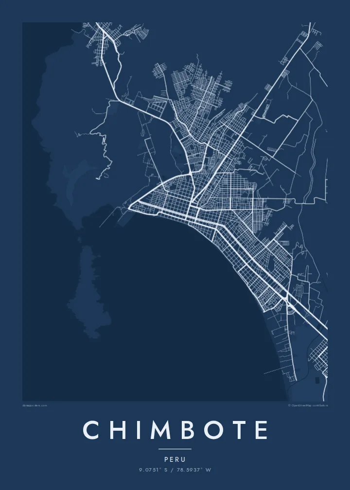 Chimbote map poster — Blueprint style