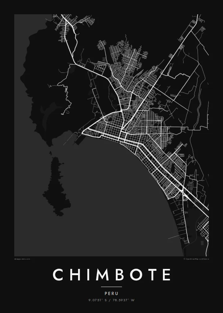Chimbote map poster — Noir style