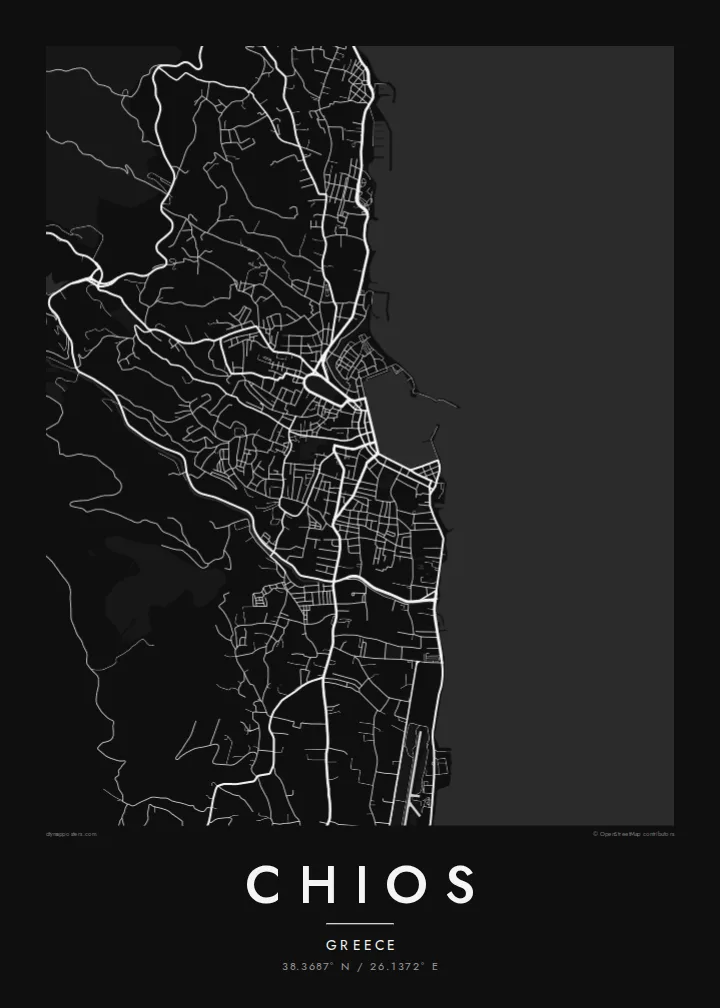Chios map poster — Noir style