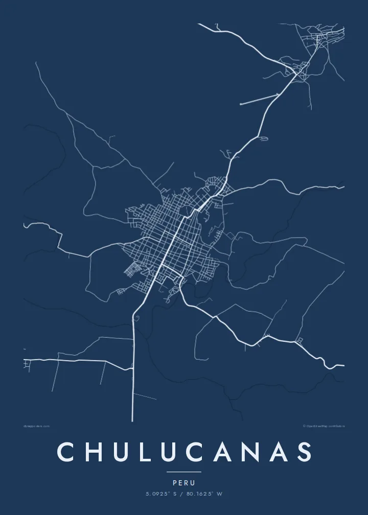 Chulucanas map poster — Blueprint style
