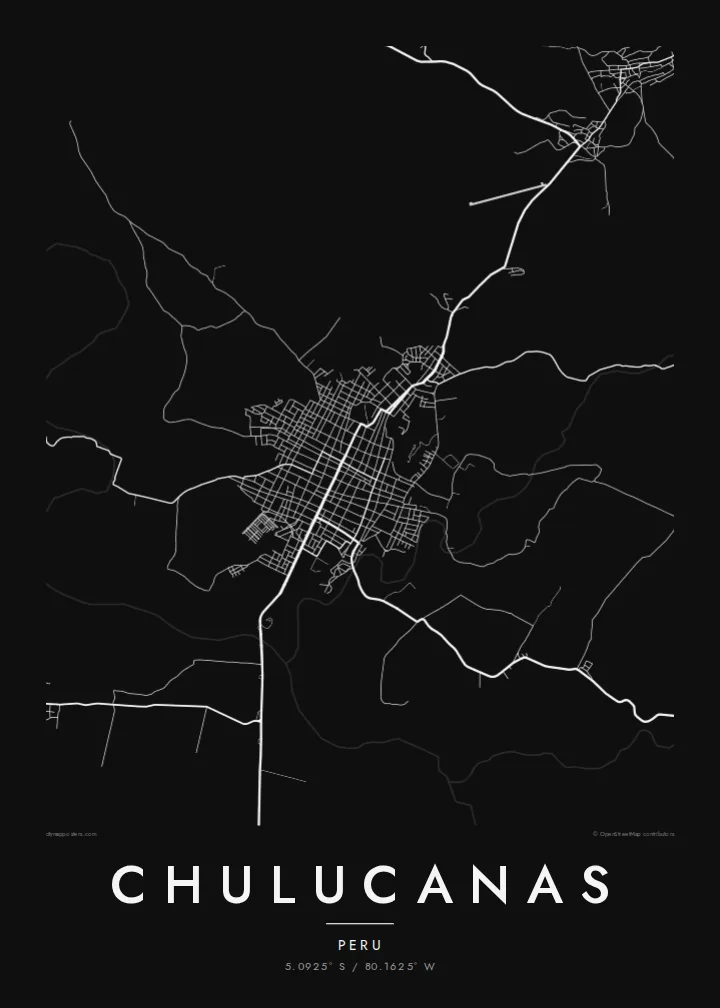 Chulucanas map poster — Noir style