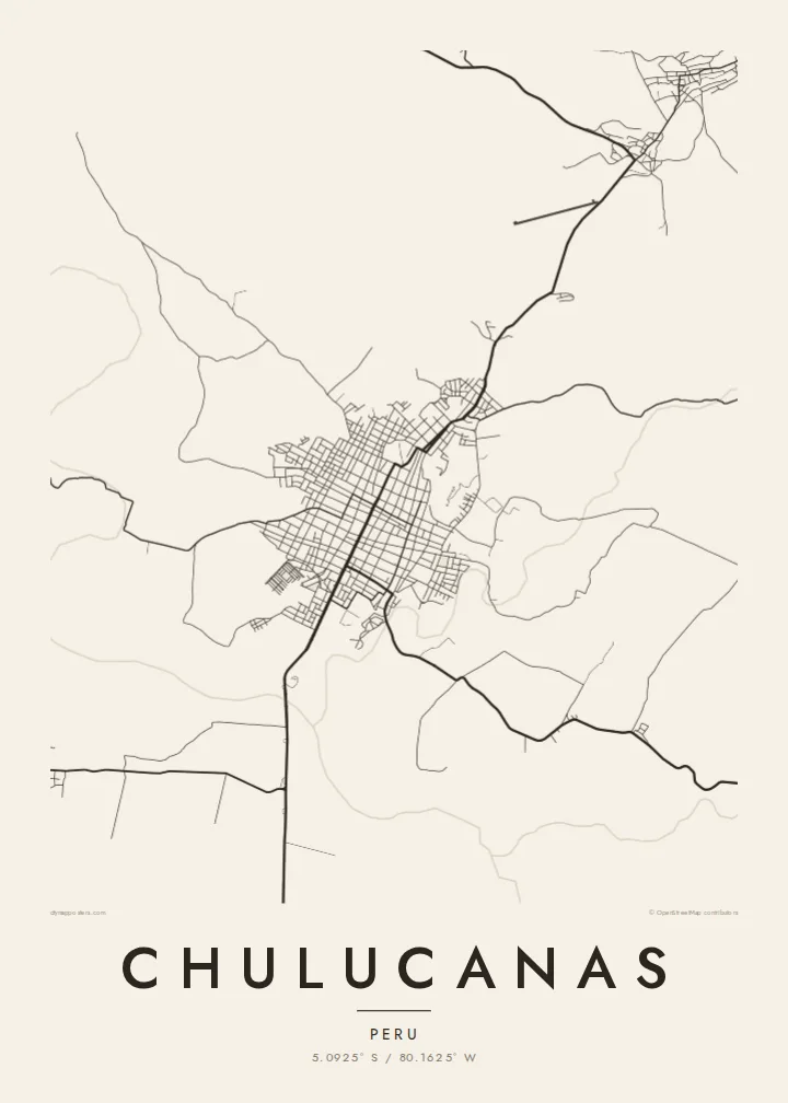 Chulucanas map poster — Paper style