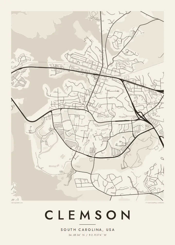 Clemson map poster — Paper style