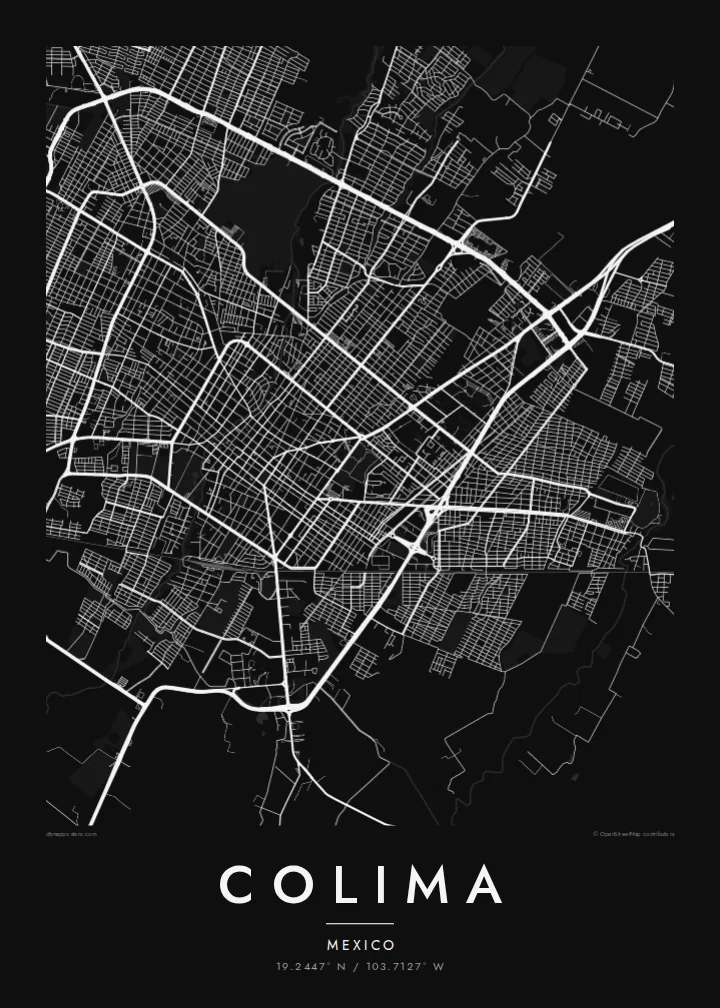 Colima map poster — Noir style