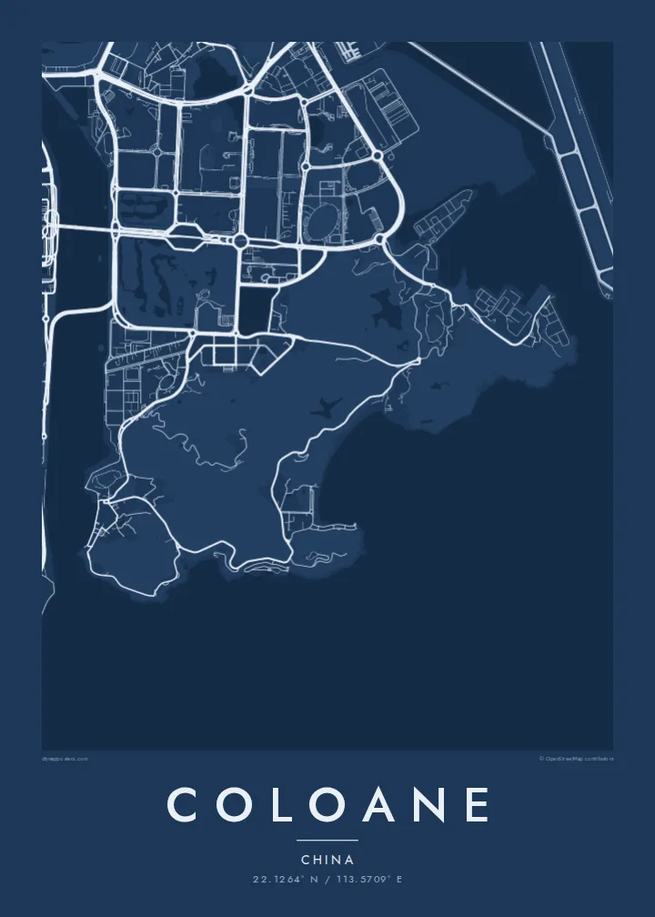 Coloane map poster — Blueprint style