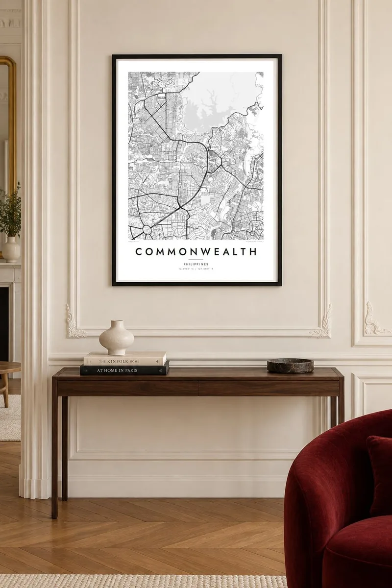 Commonwealth map poster in a black frame, paris interior