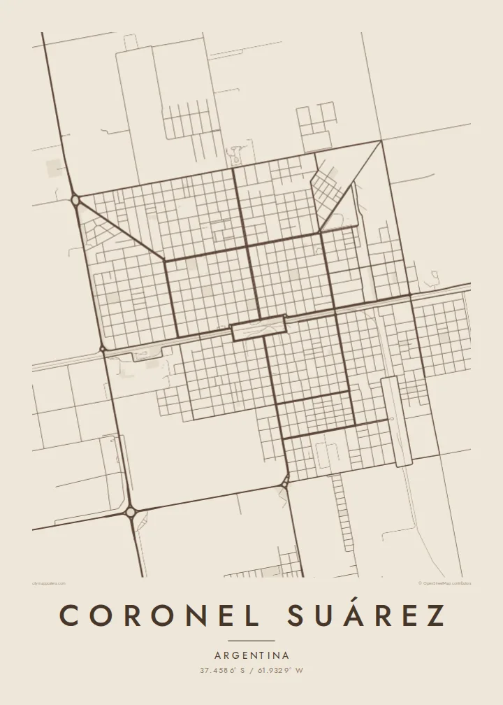 Coronel Suárez map poster — Sand