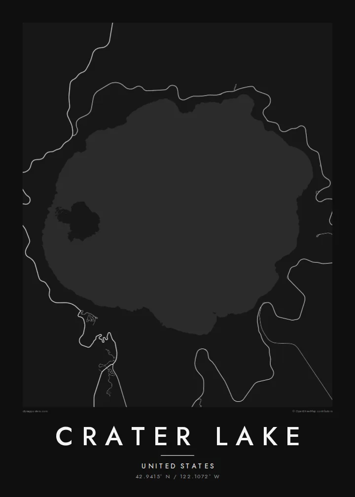 Crater Lake map poster — Noir style