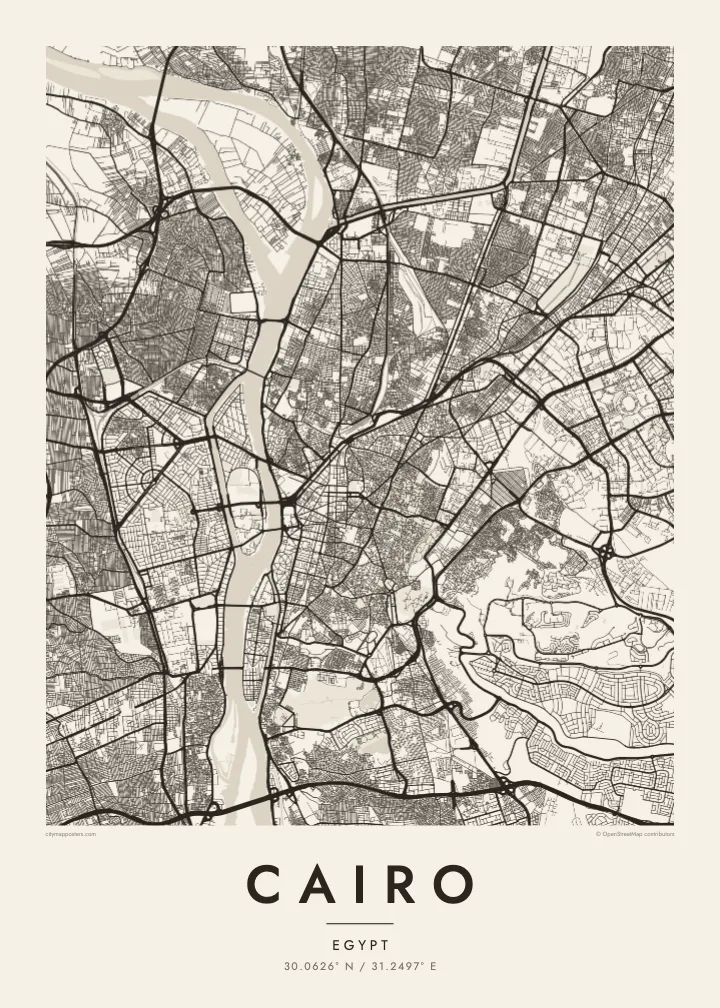 Mapa Káhiry plakát — Paper