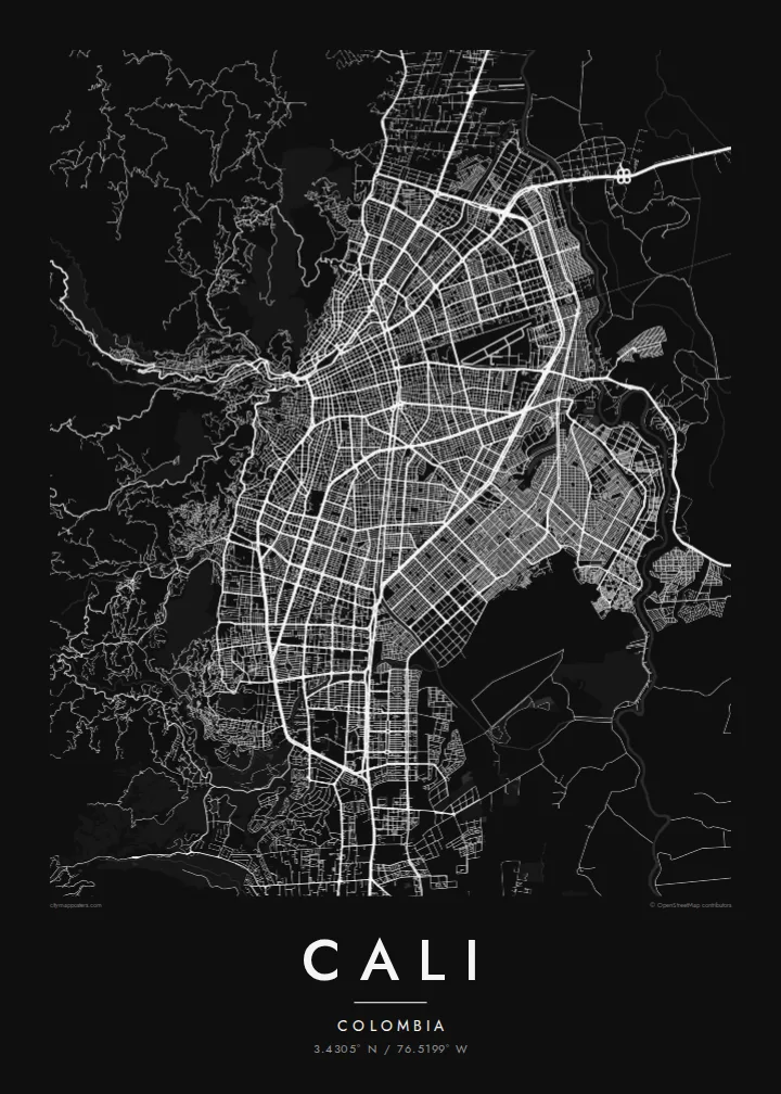 Plakát s mapou Cali — Noir