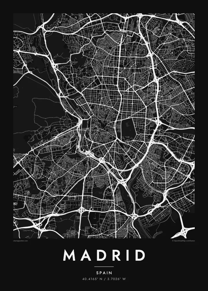 Plakát s mapou Madridu — Noir