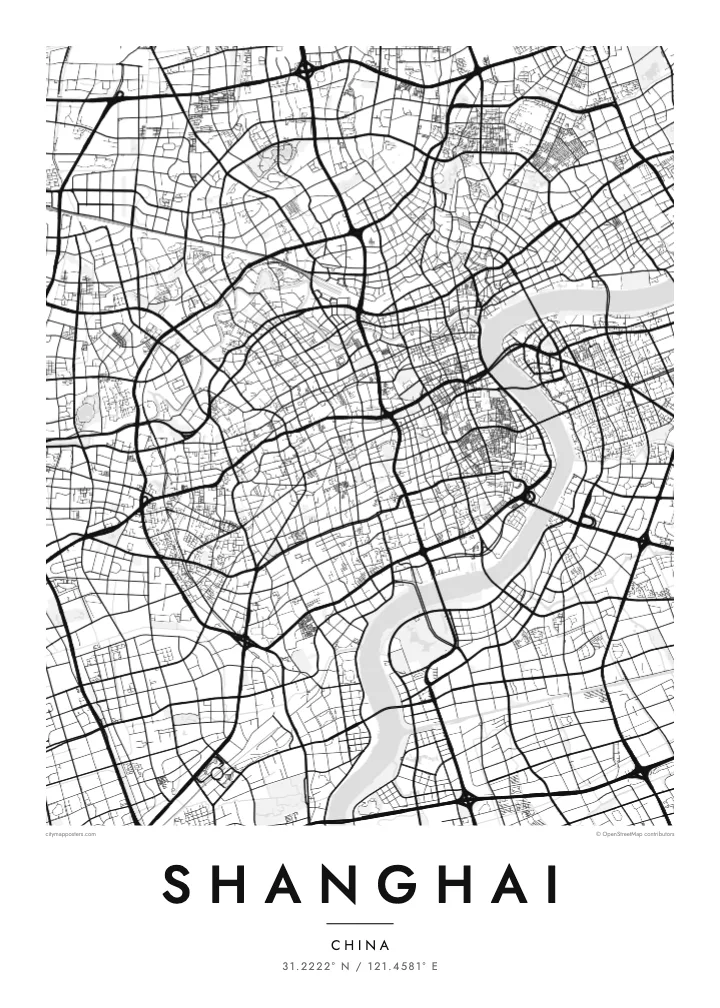 Plakát s mapou Šanghaje — Classic