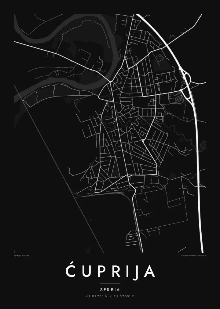 Ćuprija map poster — Noir