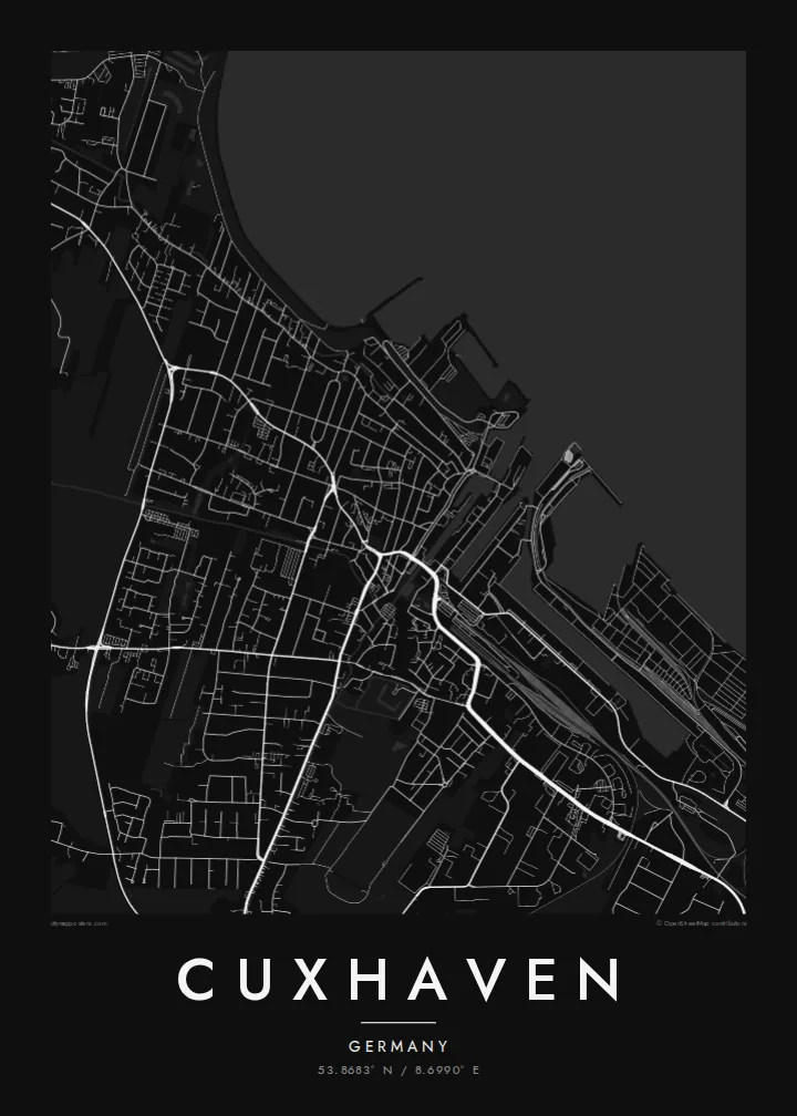 Cuxhaven map poster — Noir style