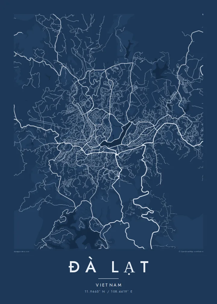 Ðà Lạt map poster — Blueprint style