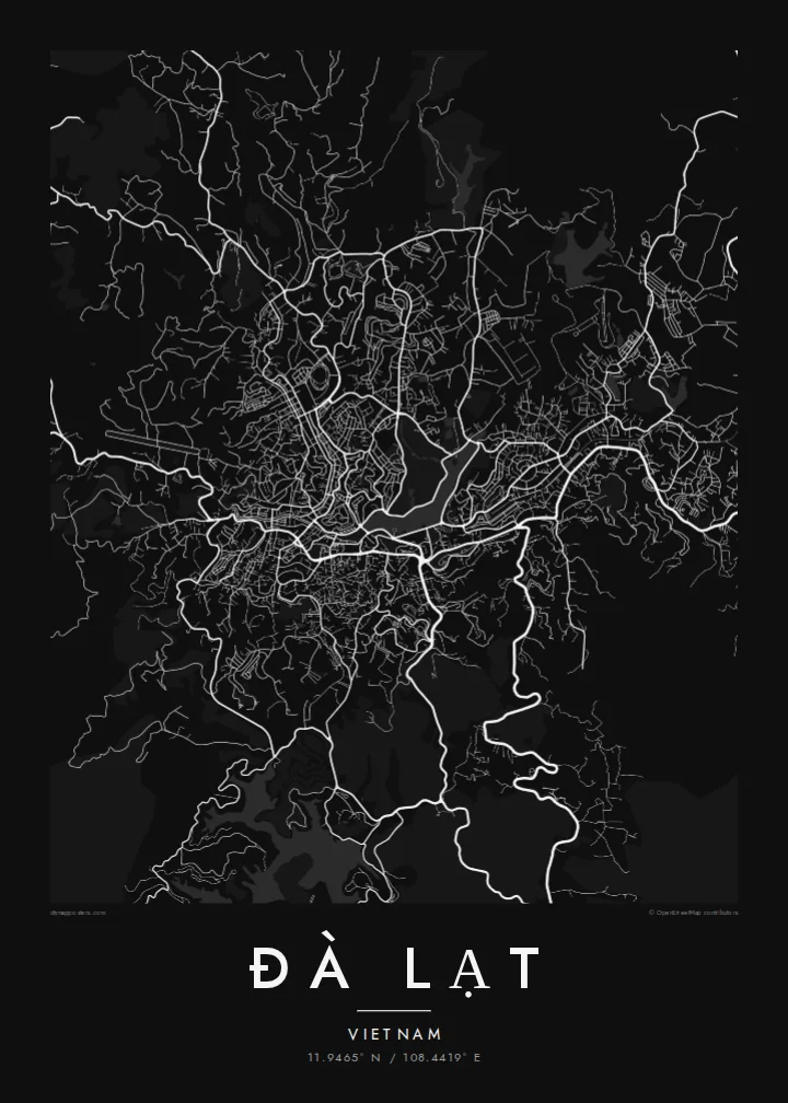 Ðà Lạt map poster — Noir style