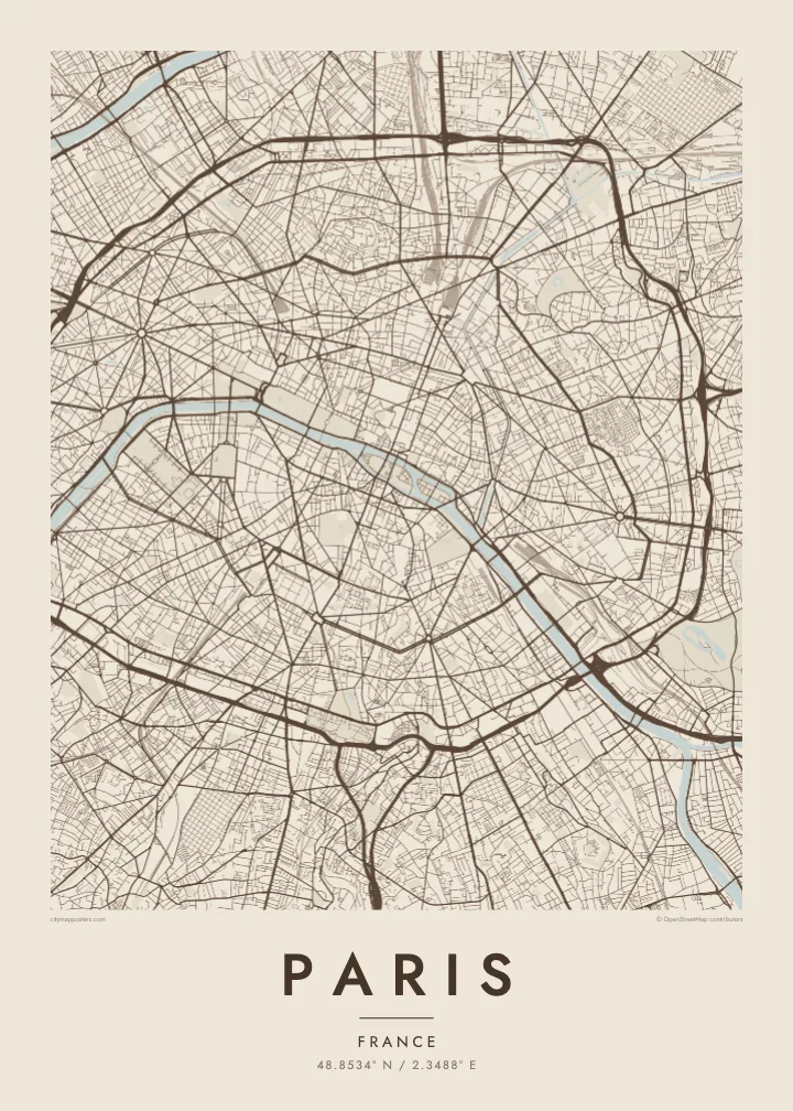 Paris bykort plakat — Sand