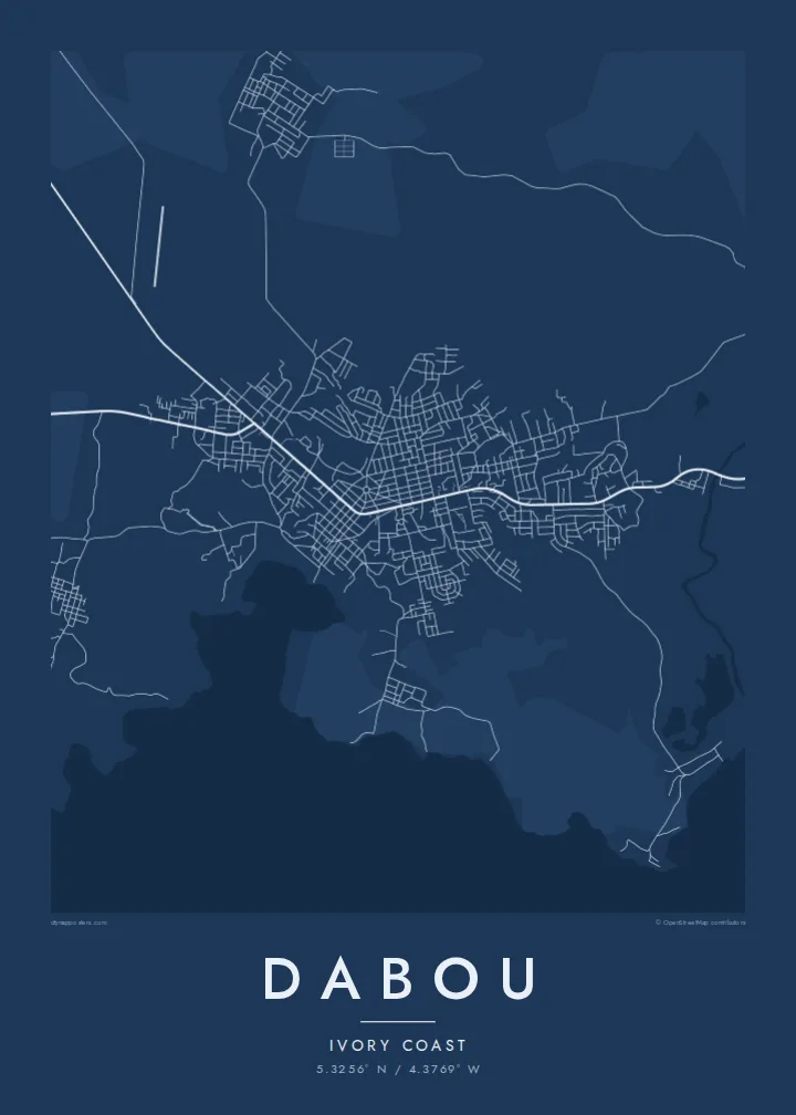 Dabou map poster — Blueprint style