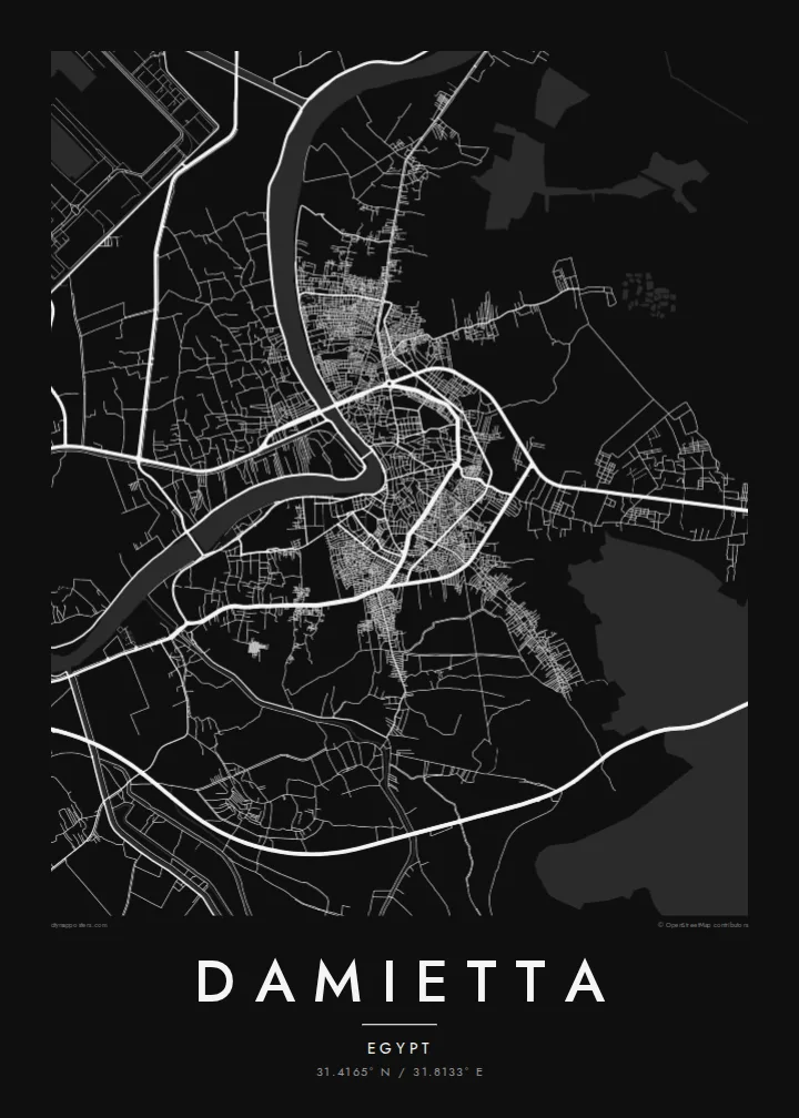 Damietta map poster — Noir