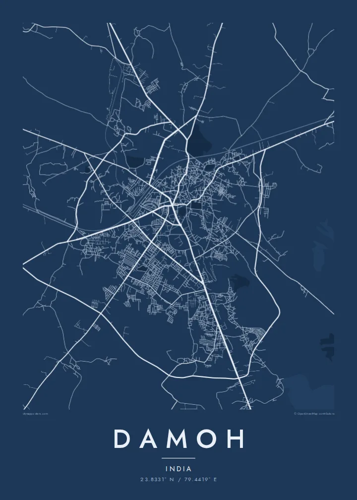 Damoh map poster — Blueprint style