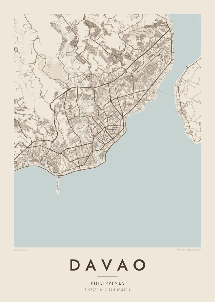 Davao map poster — Sand style