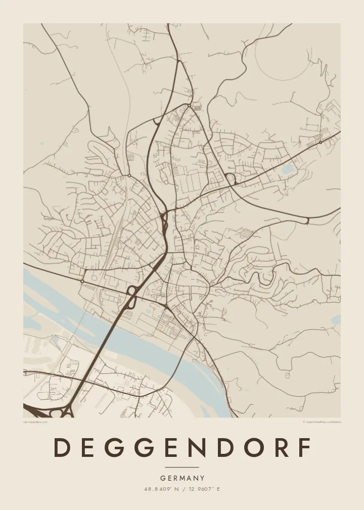 Deggendorf map poster — Sand style