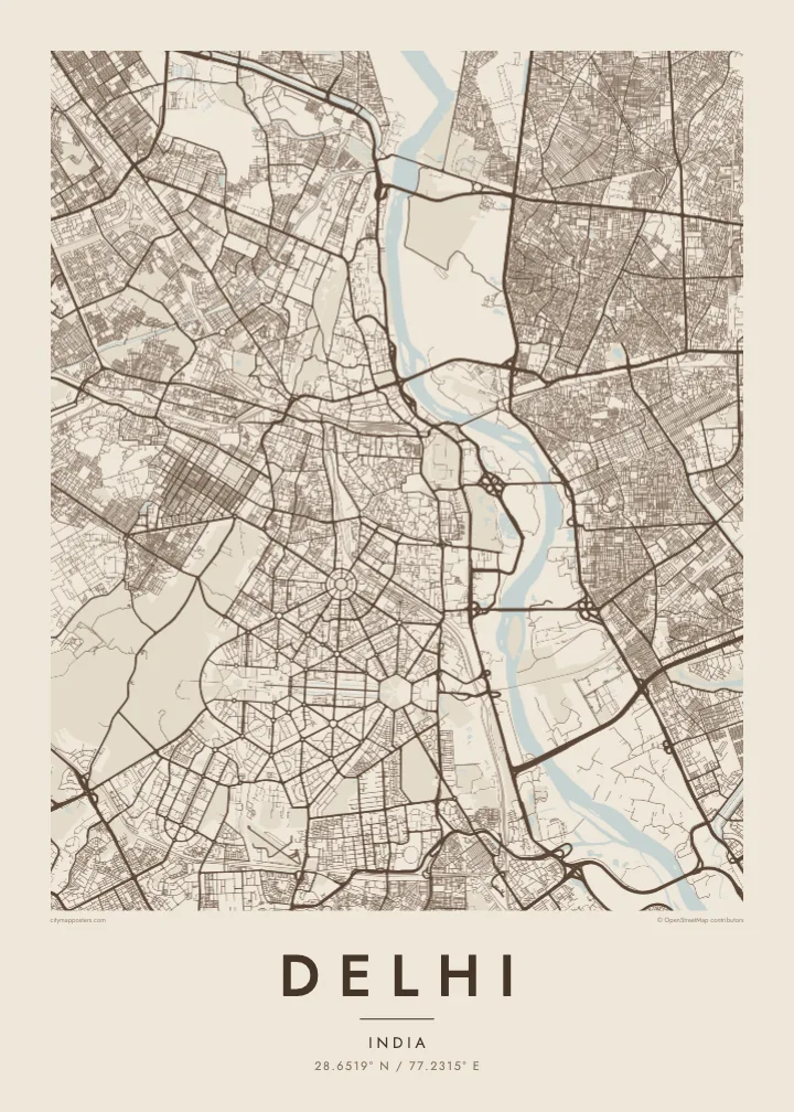 Delhi map poster — Sand