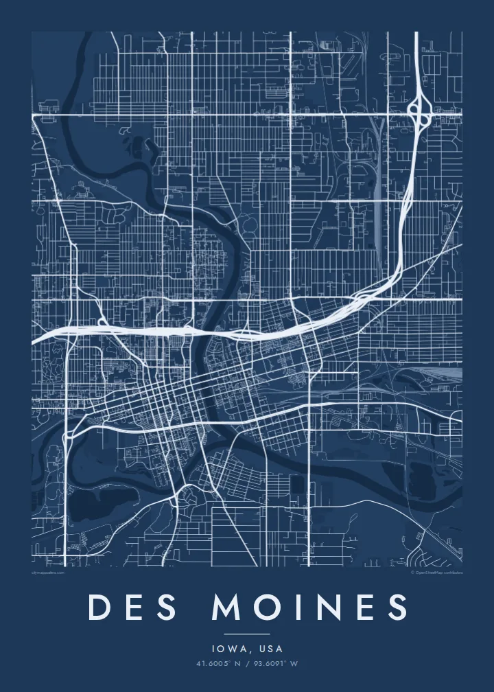 Des Moines map poster — Blueprint
