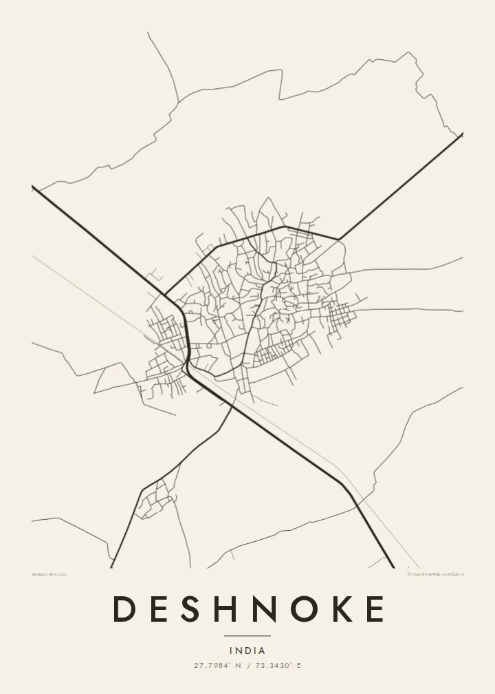 Deshnoke map poster — Paper style