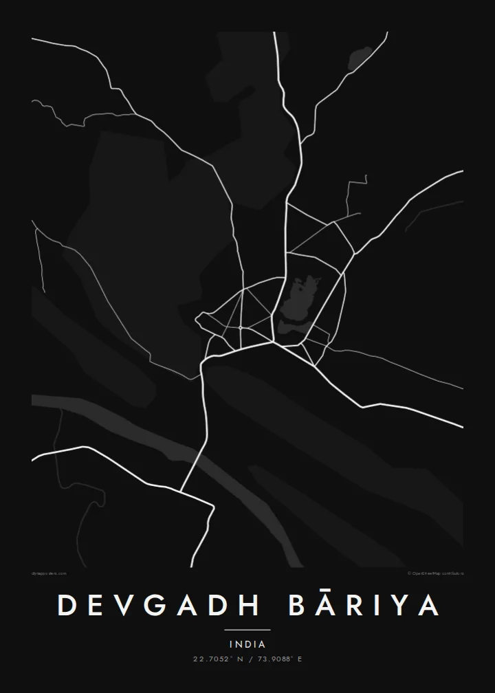 Devgadh Bāriya map poster — Noir