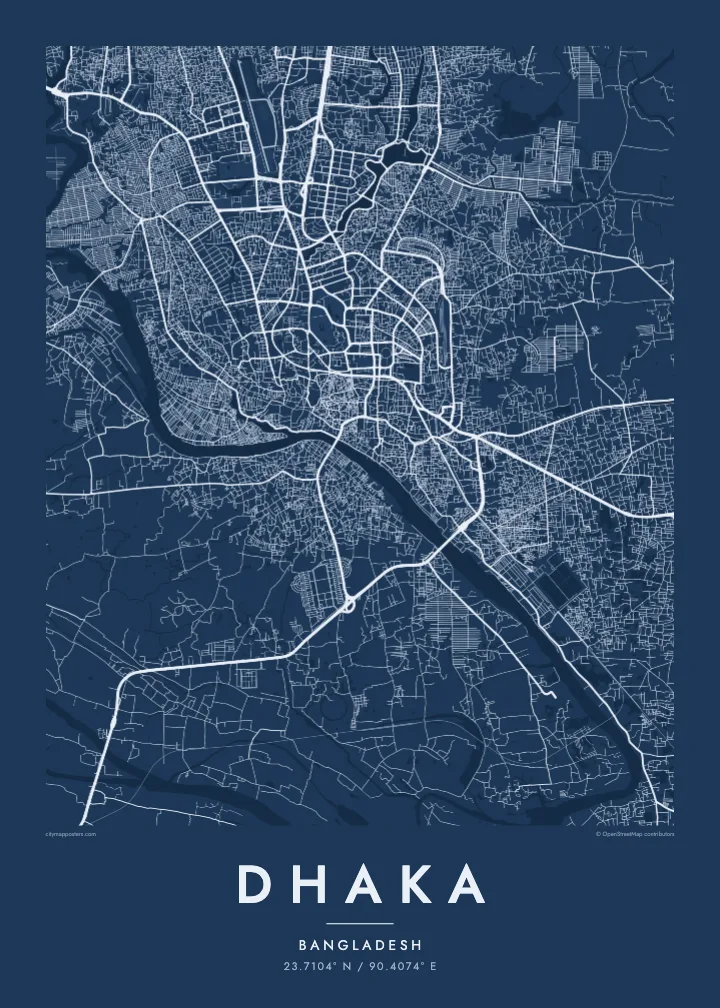 Dhaka map poster — Blueprint