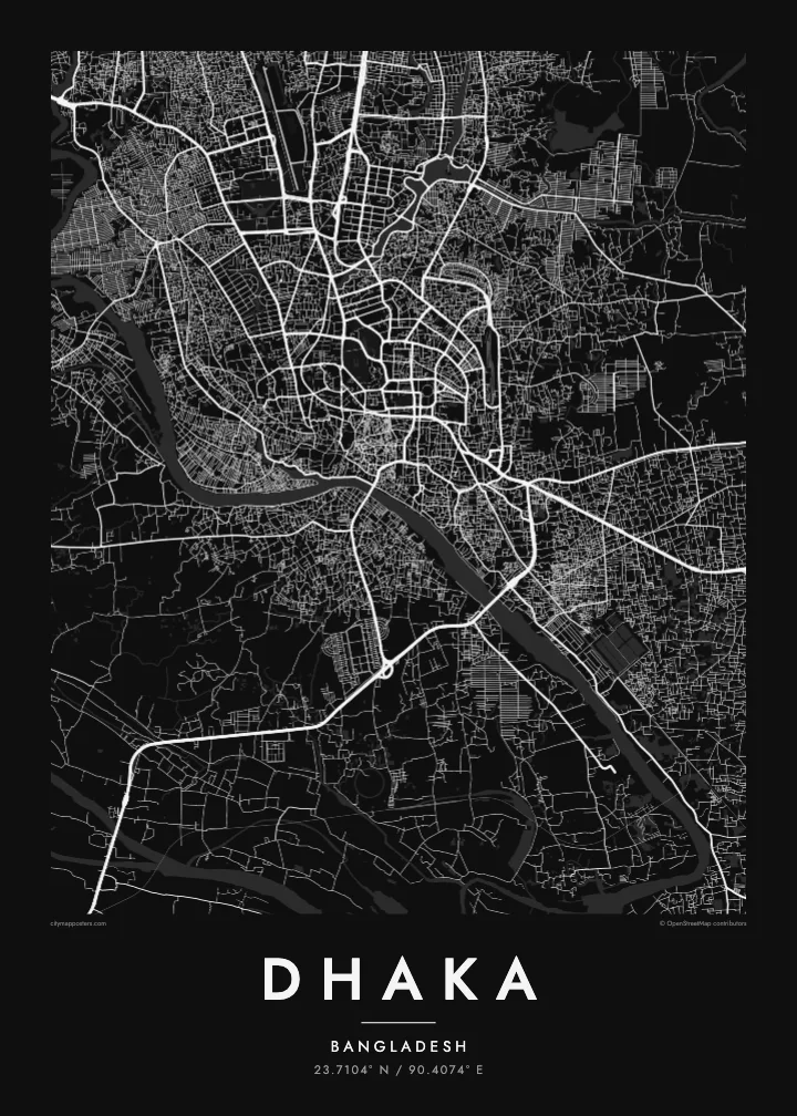 Dhaka map poster — Noir