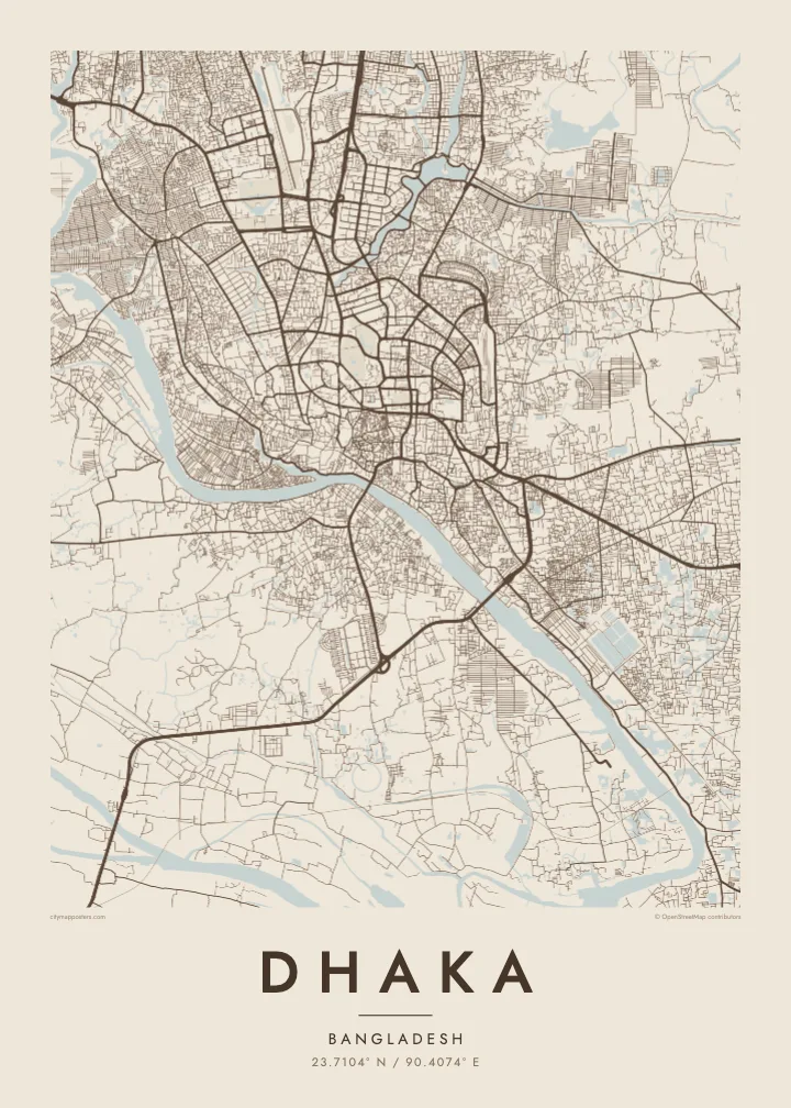Dhaka map poster — Sand