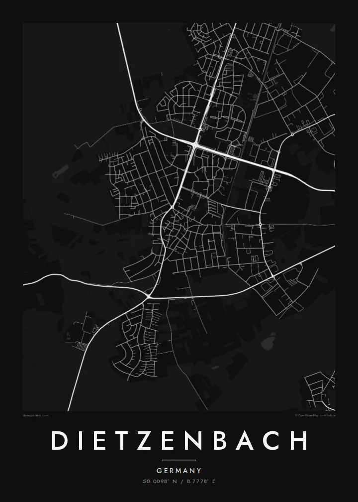 Dietzenbach map poster — Noir