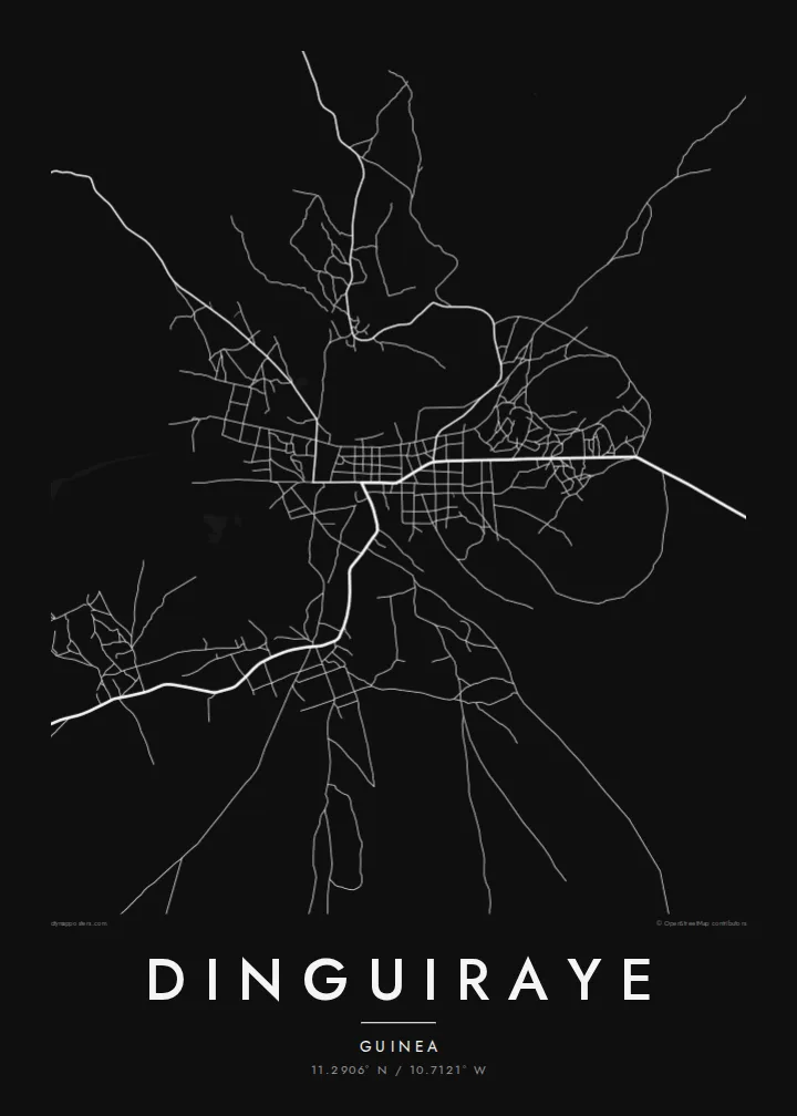 Dinguiraye map poster — Noir style