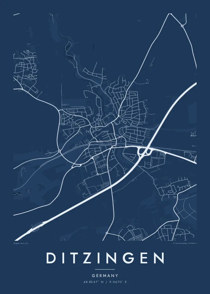Ditzingen map poster — Blueprint style