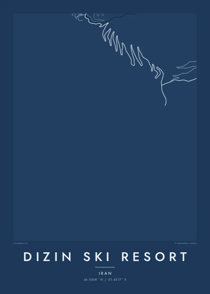 Dizin Ski Resort map poster — Blueprint style