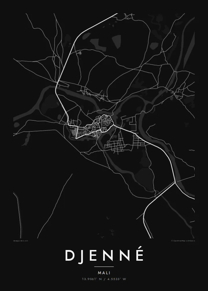 Djenné map poster — Noir