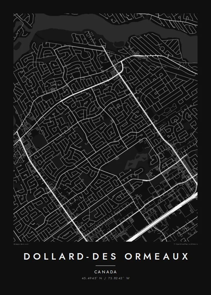 Dollard-Des Ormeaux map poster — Noir