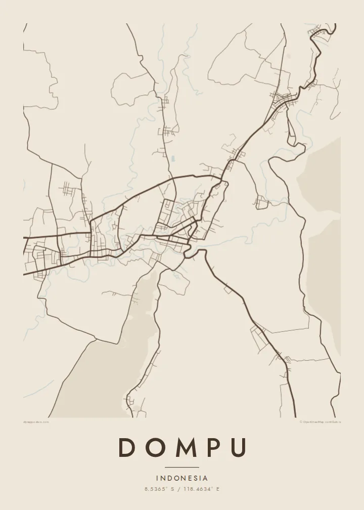 Dompu map poster — Sand style