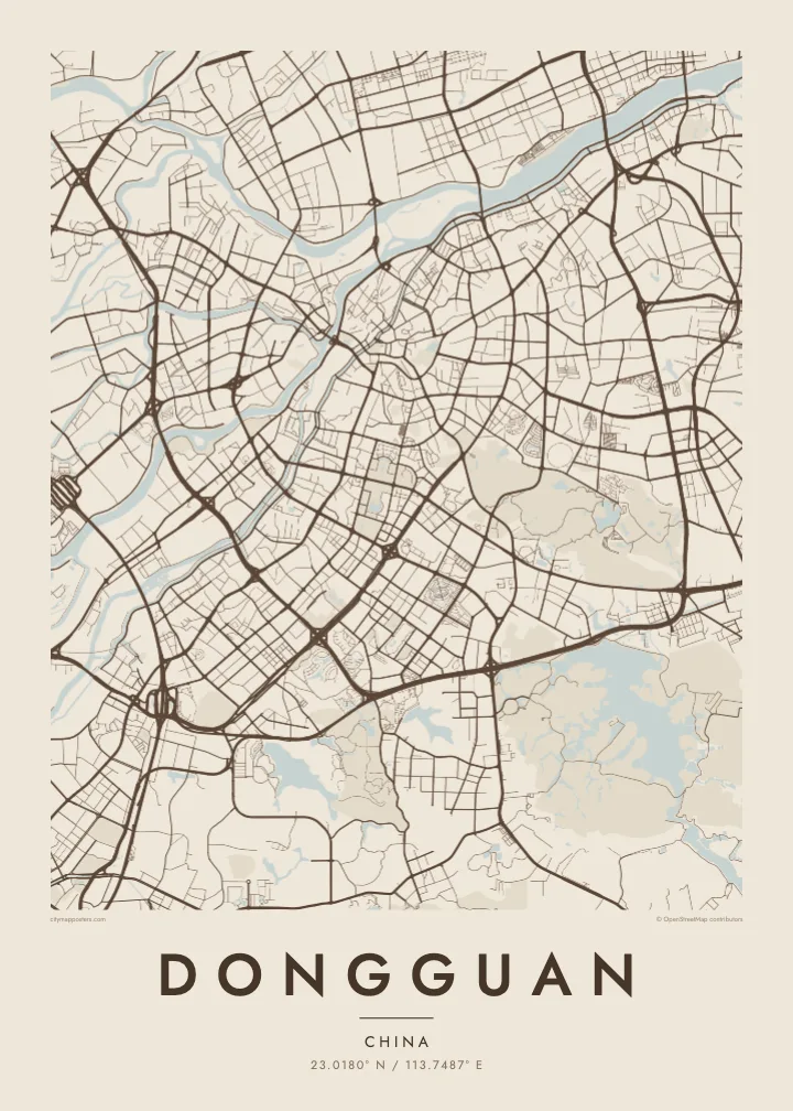 Dongguan map poster — Sand