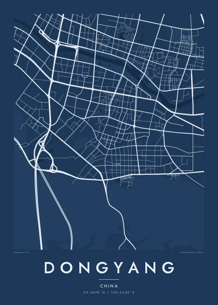 Dongyang map poster — Blueprint style