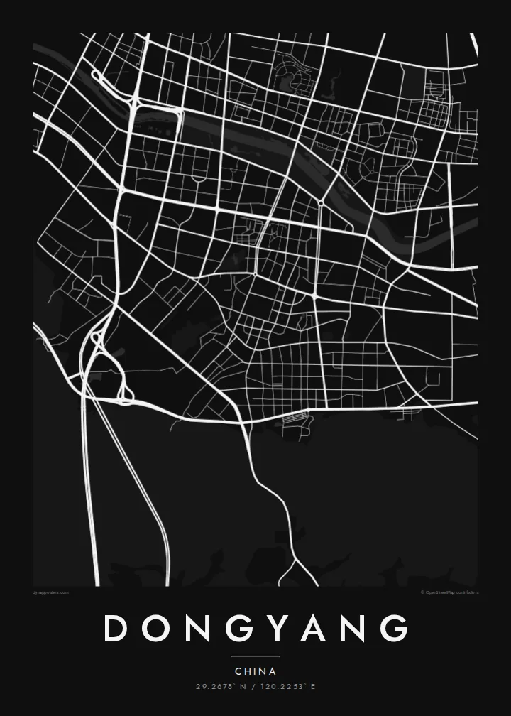 Dongyang map poster — Noir style