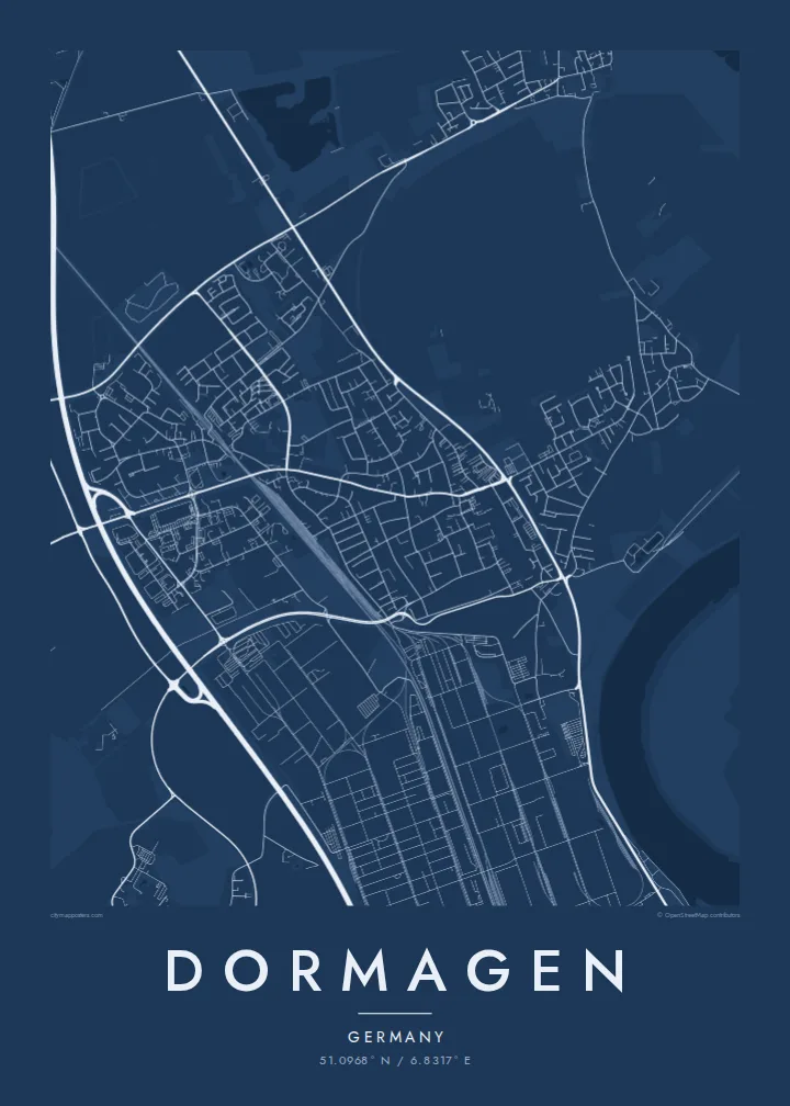 Dormagen map poster — Blueprint style