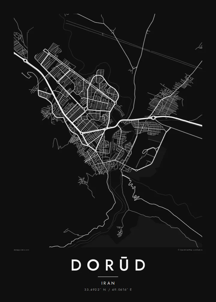 Dorūd map poster — Noir style