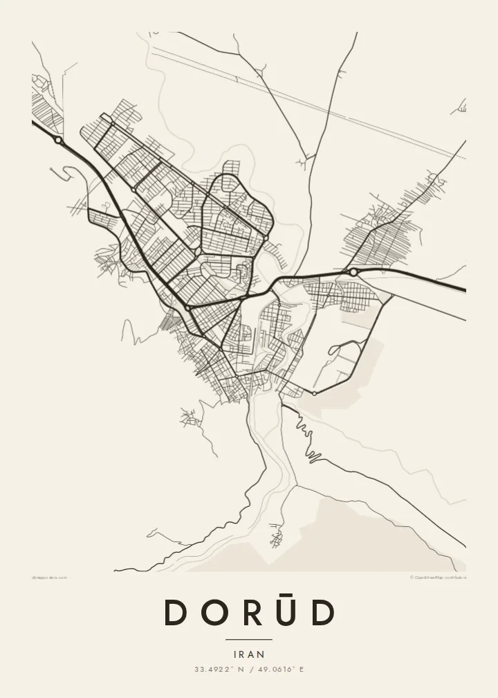 Dorūd map poster — Paper style