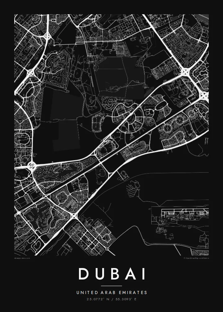 Dubai map poster — Noir
