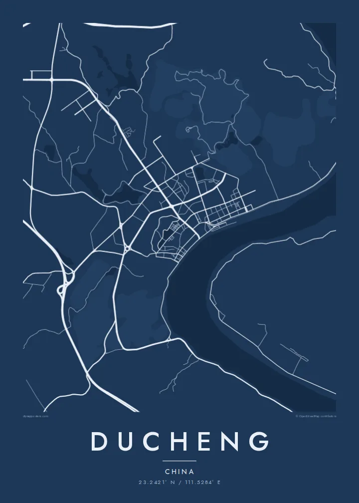 Ducheng map poster — Blueprint style